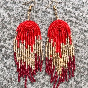 Red Boho Tassel Seed Bead Earrings